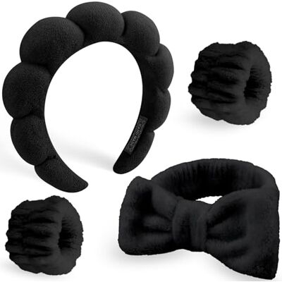 DRESHOW Diadema Spa para Lavar o Rosto Conjunto de Pulseiras Esponja de Toalha de Rizo Suave Diadema Antideslizante para Maquiagem e Cuidado da Pele para Mulheres e Meninas 4 Peças DRESHOW Diadema Spa para Lavar o Rosto Conjunto de Pulseiras Esponja de Toalha de Rizo Suave Diadema Antideslizante para Maquiagem e Cuidado da Pele para Mulheres e Meninas 4 Peças