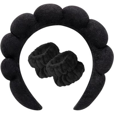 DRESHOW Spa para Lavar o Rosto Conjunto de Pulseiras de Esponja de Enrolamento Suave Maquiagem Cuidados com a Pele Tiara Antiderrapante para Mulher DRESHOW Spa para Lavar o Rosto Conjunto de Pulseiras de Esponja de Enrolamento Suave Maquiagem Cuidados com a Pele Tiara Antiderrapante para Mulher