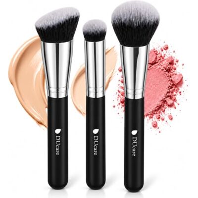 DUcare Conjunto de pincéis de maquilhagem de 3 peças, pincel para base, pincel para correção, pincel para blush, pelo sintético suave e denso, mistura, contorno, creme líquido, polimento, corretor DUcare Conjunto de pincéis de maquilhagem de 3 peças, pincel para base, pincel para correção, pincel para blush, pelo sintético suave e denso, mistura, contorno, creme líquido, polimento, corretor