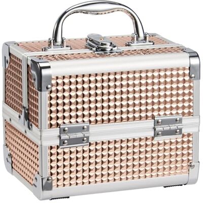Joligrace Pasta maquilhagem estojo maquilhagem caixa maquilhagem Beauty Case de viagem cosméticos organizador caixa de jóias e manicure vácuo profissional com espelho e fecho 19,5 x 15 x 16 cm presentes para mulheres, ouro rosa Joligrace Pasta maquilhagem estojo maquilhagem caixa maquilhagem Beauty Case de viagem cosméticos organizador caixa de jóias e manicure vácuo profissional com espelho e fecho 19,5 x 15 x 16 cm presentes para mulheres, ouro rosa