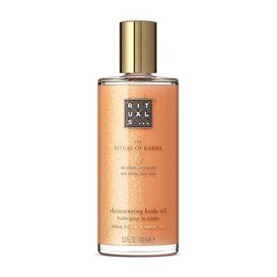 RITUALS Shimmer Body Oil The Ritual of Karma, óleo corporal iluminador para uma pele radiante com flor de lótus, extrato de chá branco e óleos nutritivos, 100 ml RITUALS Shimmer Body Oil The Ritual of Karma, óleo corporal iluminador para uma pele radiante com flor de lótus, extrato de chá branco e óleos nutritivos, 100 ml