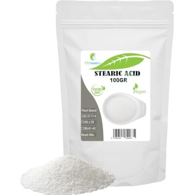 ETC Cosmetic`s Ácido esteárico 100 g Usado numa variedade de produtos, como barras de loção, cremes, bálsamos, pomadas, barras e velas ETC Cosmetic`s Ácido esteárico 100 g Usado numa variedade de produtos, como barras de loção, cremes, bálsamos, pomadas, barras e velas