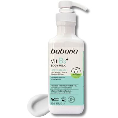 Babaria Leite Corporal Vitamina B3 Creme Hidratante Corporal para Peles Sensíveis e Atópicas Creme Hidratante 500ml Creme Corporal Reafirmante Hidratação 24h Babaria Leite Corporal Vitamina B3 Creme Hidratante Corporal para Peles Sensíveis e Atópicas Creme Hidratante 500ml Creme Corporal Reafirmante Hidratação 24h