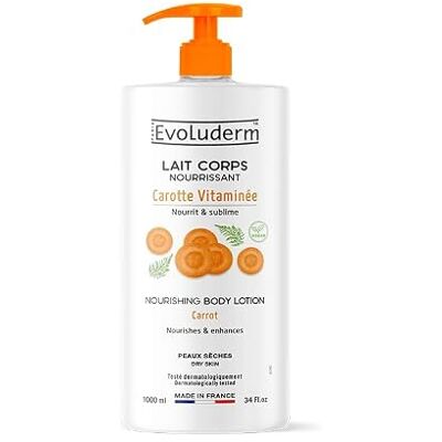 Evoluderm Leite corporal nutritivo cenoura vitaminada, 1000 ml, ingredientes de origem natural, vegano, fabrico francês Evoluderm Leite corporal nutritivo cenoura vitaminada, 1000 ml, ingredientes de origem natural, vegano, fabrico francês