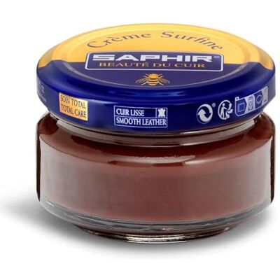 SAPHIR Crème Surfine Pommadier 50 ml Creme nutritivo, cor Havana para couro liso, sem cor e impermeabilização com brilho acetinado (Habano 34) SAPHIR Crème Surfine Pommadier 50 ml Creme nutritivo, cor Havana para couro liso, sem cor e impermeabilização com brilho acetinado (Habano 34)