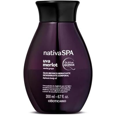 O BOTICARIO O Boticário Nativa SPA Uva Merlot óleo corporal perfumado, 200 ml Hidratante Vegan com gotas purificadas de Quinoa hidratação profunda, pele macia e sedosa, absorção rápida O BOTICARIO O Boticário Nativa SPA Uva Merlot óleo corporal perfumado, 200 ml Hidratante Vegan com gotas purificadas de Quinoa hidratação profunda, pele macia e sedosa, absorção rápida
