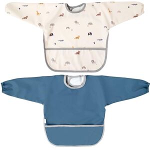 MIMUSELINA Pack 2 Babetes Bebé Impermeáveis com Mangas Longas Punhos Elásticos e Fecho Ajustável Reutilizáveis, Macios e Impermeáveis Babetes de Creche Resistentes Fabricado em Espanha, Azul MIMUSELINA Pack 2 Babetes Bebé Impermeáveis com Mangas Longas Punhos Elásticos e Fecho Ajustável Reutilizáveis, Macios e Impermeáveis Babetes de Creche Resistentes Fabricado em Espanha, Azul