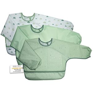 MiaMia Pacote de babadores bebé impermeáveis com mangas, babadores bebé impermeáveis com bolso 3 unidades. Babadores de creche laváveis, livre de substâncias nocivas verde MiaMia Pacote de babadores bebé impermeáveis com mangas, babadores bebé impermeáveis com bolso 3 unidades. Babadores de creche laváveis, livre de substâncias nocivas verde