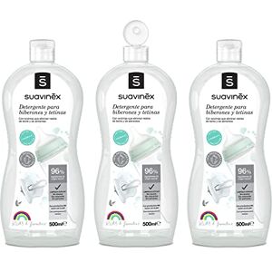 SUAVINEX , Detergente para biberões e tetinas. Pacote de 3 (500 ml x 3). Limpa biberões, bicos, chupetas e acessórios. Sem perfume. Não deixa resíduos. Textura de gel. 96% ingredientes de origem SUAVINEX , Detergente para biberões e tetinas. Pacote de 3 (500 ml x 3). Limpa biberões, bicos, chupetas e acessórios. Sem perfume. Não deixa resíduos. Textura de gel. 96% ingredientes de origem