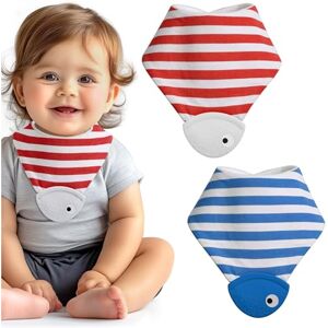 Navaris Babete Bandana para bebé pacote de 2 com mordedor de cabeça de peixe tecido listrado para 2 meses vermelho e azul Navaris Babete Bandana para bebé pacote de 2 com mordedor de cabeça de peixe tecido listrado para 2 meses vermelho e azul