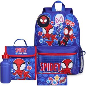 Marvel Spiderman Mochila Escolar com Garrafa de Água e Estojo Escolar Bolsa de Lanche ou Chaveiro Carteira Conjunto de 4 Peças Presentes para Crianças, azul Marvel Spiderman Mochila Escolar com Garrafa de Água e Estojo Escolar Bolsa de Lanche ou Chaveiro Carteira Conjunto de 4 Peças Presentes para Crianças, azul