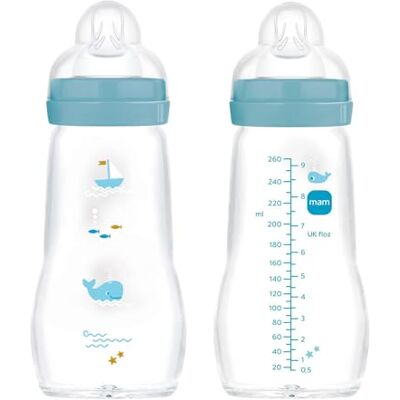 MAM Feel Good Glass Garrafa de vidro neutra (260 ml, inclui bulina, tamanho 1, 2 unidades) MAM Feel Good Glass Garrafa de vidro neutra (260 ml, inclui bulina, tamanho 1, 2 unidades)