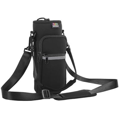 Nuovoware Bolso de garrafa de água portátil neopreno, 750 ml/1000 ml/ 1800 ml, bolso com alça de ombro à prova de queda, capa impermeável garrafa de água protetora para viagem, Preto, moderno Nuovoware Bolso de garrafa de água portátil neopreno, 750 ml/1000 ml/ 1800 ml, bolso com alça de ombro à prova de queda, capa impermeável garrafa de água protetora para viagem, Preto, moderno