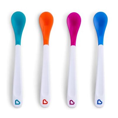 Munchkin Colheres para Bebé, Conjunto de Talheres para Bebés e Crianças Pequenas, Colher Termossensível que Muda de Cor, Conjunto de Colheres de Plástico Livre de BPA, Apto para Lava-louças, Lote de 4 Munchkin Colheres para Bebé, Conjunto de Talheres para Bebés e Crianças Pequenas, Colher Termossensível que Muda de Cor, Conjunto de Colheres de Plástico Livre de BPA, Apto para Lava-louças, Lote de 4