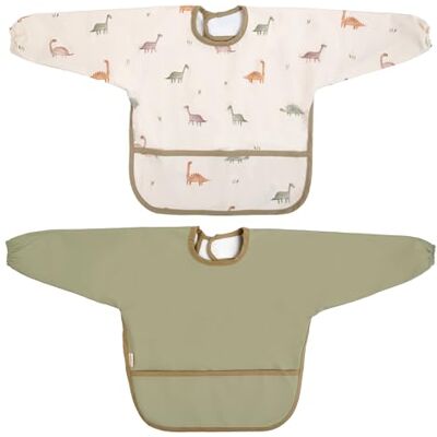 MIMUSELINA Conjunto de 2 babetes bebé impermeáveis com mangas, babete com mangas impermeável com fecho ajustável, punhos elásticos e bolso dianteiro fabricado em Espanha (Dino) MIMUSELINA Conjunto de 2 babetes bebé impermeáveis com mangas, babete com mangas impermeável com fecho ajustável, punhos elásticos e bolso dianteiro fabricado em Espanha (Dino)