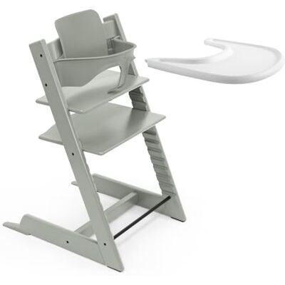 Stokke Cadeira alta Tripp Trapp (verde glaciar) com bandeja (branco), inclui cadeira, conjunto de bebé para crianças dos 6 aos 36 meses ajustável e fácil de limpar Stokke Cadeira alta Tripp Trapp (verde glaciar) com bandeja (branco), inclui cadeira, conjunto de bebé para crianças dos 6 aos 36 meses ajustável e fácil de limpar