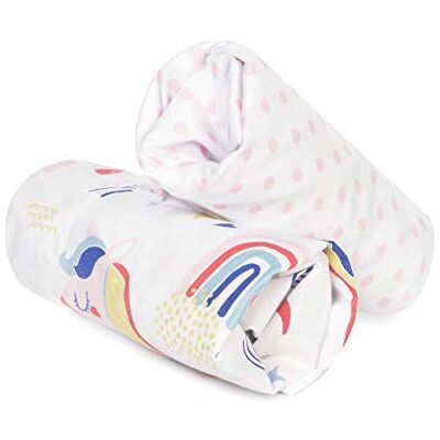 FlyIdeas Conjunto de 2 lençóis de baixo ajustáveis, 100 % algodão, lençóis berço 70 x 140, macios e respiráveis (unicórnios) FlyIdeas Conjunto de 2 lençóis de baixo ajustáveis, 100 % algodão, lençóis berço 70 x 140, macios e respiráveis (unicórnios)