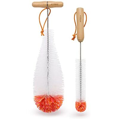 ATDDO Conjunto de 2 escovas limpa garrafas compatível com Sodastream, limpador de garrafas por dentro para limpar garrafas de vidro babetes ATDDO Conjunto de 2 escovas limpa garrafas compatível com Sodastream, limpador de garrafas por dentro para limpar garrafas de vidro babetes
