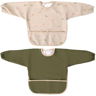 MIMUSELINA Pack 2 Babetes Bebé Impermeáveis com Mangas Compridas Punhos Elásticos e Fecho Ajustável Reutilizáveis, Macios e Impermeáveis Babetes de Creche Resistentes Feito em Espanha, Verde MIMUSELINA Pack 2 Babetes Bebé Impermeáveis com Mangas Compridas Punhos Elásticos e Fecho Ajustável Reutilizáveis, Macios e Impermeáveis Babetes de Creche Resistentes Feito em Espanha, Verde