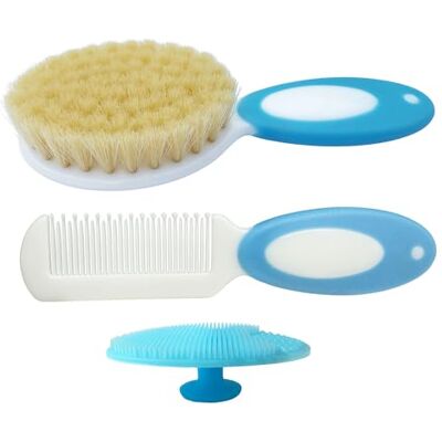 HUAYINGMEI Conjunto de escova e pente para bebé, escova para bebé com cerdas naturais macias, presente para bebé (azul) HUAYINGMEI Conjunto de escova e pente para bebé, escova para bebé com cerdas naturais macias, presente para bebé (azul)