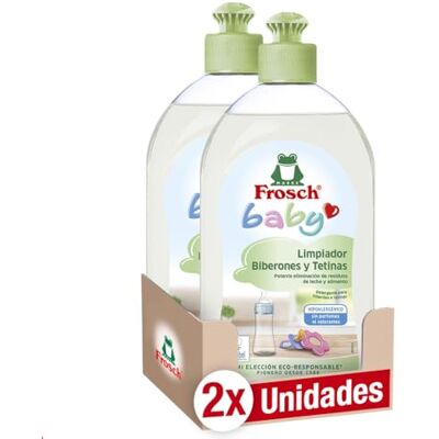 FROSCH Baby Limpador de biberões e tetinas, elimina resíduos de leite e alimentos, produto hipoalergénico e ecológico, conjunto de 2 unidades x 500 ml FROSCH Baby Limpador de biberões e tetinas, elimina resíduos de leite e alimentos, produto hipoalergénico e ecológico, conjunto de 2 unidades x 500 ml