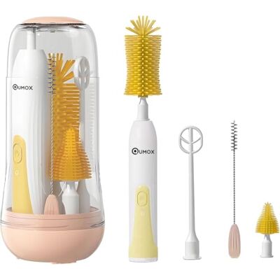 QUMOX Escova elétrica para babete Inclui escova para biberão, limpador de bicos, limpeza de palhinhas e agitador. QUMOX Escova elétrica para babete Inclui escova para biberão, limpador de bicos, limpeza de palhinhas e agitador.