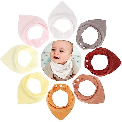 DRESHOW Babetes 8 Pack Bandana Babete Super Absorvente para Meninos Meninas Unisex 100% Algodão para a Dentição e Babeamento, Tamanho único DRESHOW Babetes 8 Pack Bandana Babete Super Absorvente para Meninos Meninas Unisex 100% Algodão para a Dentição e Babeamento, Tamanho único