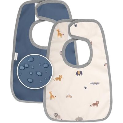 MIMUSELINA Babadores de bebé impermeáveis reutilizáveis babete bebé recém-fácil de calçar babete com certificação OEKO-TEX e sem BPA, fabricado em Espanha, conjunto de 2 babetes Savanna MIMUSELINA Babadores de bebé impermeáveis reutilizáveis babete bebé recém-fácil de calçar babete com certificação OEKO-TEX e sem BPA, fabricado em Espanha, conjunto de 2 babetes Savanna