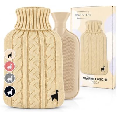 Nordstern Saco de água quente premium com capa de malha macia, garrafa de água quente à prova de fugas para aliviar a dor, garrafa de cama de borracha natural para crianças e adultos, cor bege Nordstern Saco de água quente premium com capa de malha macia, garrafa de água quente à prova de fugas para aliviar a dor, garrafa de cama de borracha natural para crianças e adultos, cor bege