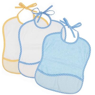 Ti TIN Pack 3 babetes de ponto cruz 100% algodão com toque muito suave, cor azul, medidas 25 x 30 cm, babetes de ponto cruz. Fecho com fitas para maior facilidade Ti TIN Pack 3 babetes de ponto cruz 100% algodão com toque muito suave, cor azul, medidas 25 x 30 cm, babetes de ponto cruz. Fecho com fitas para maior facilidade