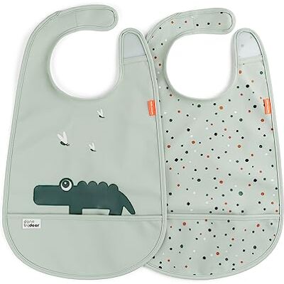 Done by Deer Babadores com fecho de velcro, embalagem de 2 babetes impermeáveis com bolso para recolha de alimentos, macios e duráveis, fáceis de limpar Done by Deer Babadores com fecho de velcro, embalagem de 2 babetes impermeáveis com bolso para recolha de alimentos, macios e duráveis, fáceis de limpar