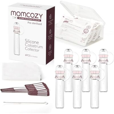 momcozy Coletor de Calostro Coletor de leite materno reutilizável com estojo de armazenamento e lenço de algodão, recipiente portátil de calostro sem BPA, coletor multiusos de 5 ml, 6 momcozy Coletor de Calostro Coletor de leite materno reutilizável com estojo de armazenamento e lenço de algodão, recipiente portátil de calostro sem BPA, coletor multiusos de 5 ml, 6