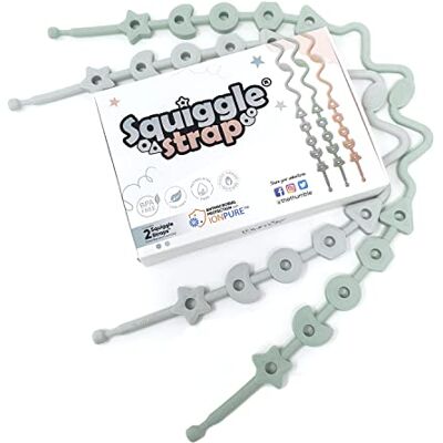 Thumble Squiggle Strap® Sutiã brinquedos em silicone (embalagem de 2), cordão anti-queda, cadeira alta e carro, fita para mordedor e copo, silicone LFGB antimicrobiana (azul e cinzento) Thumble Squiggle Strap® Sutiã brinquedos em silicone (embalagem de 2), cordão anti-queda, cadeira alta e carro, fita para mordedor e copo, silicone LFGB antimicrobiana (azul e cinzento)