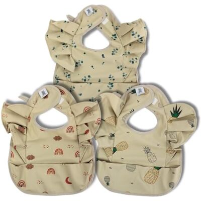 Conjunto de 3 Babadores Impermeáveis Hello Hippo - Estampa de Folhas, Bolso para Migalhas Conjunto de 3 Babadores Impermeáveis Hello Hippo - Estampa de Folhas, Bolso para Migalhas