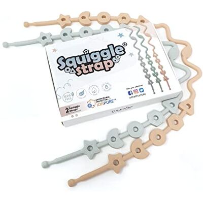 Thumble Squiggle Strap® Sutiã brinquedos em silicone (embalagem de 2), cordão anti-queda, cadeira alta e carro, fita para mordedor e copo, silicone LFGB antimicrobiana (rosa e cinzento) Thumble Squiggle Strap® Sutiã brinquedos em silicone (embalagem de 2), cordão anti-queda, cadeira alta e carro, fita para mordedor e copo, silicone LFGB antimicrobiana (rosa e cinzento)