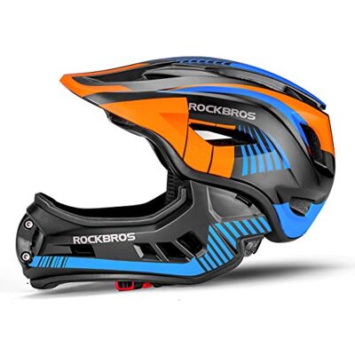 ROCKBROS Capacete integral para crianças, queixeira removível, capacete ajustável proteção cabeça para MTB BMX ciclismo S 48-52 cm M 54-57 cm ROCKBROS Capacete integral para crianças, queixeira removível, capacete ajustável proteção cabeça para MTB BMX ciclismo S 48-52 cm M 54-57 cm