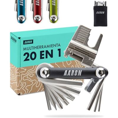 AARON Ferramenta multifuncional 20 em 1 para bicicleta, de aço inoxidável/alumínio, dobrável, com muitas funções, em preto AARON Ferramenta multifuncional 20 em 1 para bicicleta, de aço inoxidável/alumínio, dobrável, com muitas funções, em preto