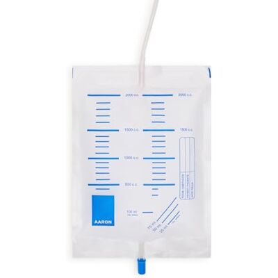 AARON Bolsa de urina ® 2L para cama com VAR, asa e válvula de saída PUSH & PULL. Embalado em estojos 30u. Com tubo de 90 cm. 30 cm AARON Bolsa de urina ® 2L para cama com VAR, asa e válvula de saída PUSH & PULL. Embalado em estojos 30u. Com tubo de 90 cm. 30 cm