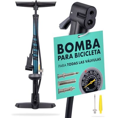 AARON Sport One Bomba de pé para bicicleta manómetro para todos os tipos de válvulas, com acessório para bolas, amarelo AARON Sport One Bomba de pé para bicicleta manómetro para todos os tipos de válvulas, com acessório para bolas, amarelo