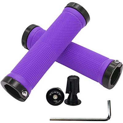 PLATT Punhos de bicicleta confortáveis de borracha antiderrapante com extremidades de barra de alumínio e chave Allen para MTB/BMX (Purple) PLATT Punhos de bicicleta confortáveis de borracha antiderrapante com extremidades de barra de alumínio e chave Allen para MTB/BMX (Purple)