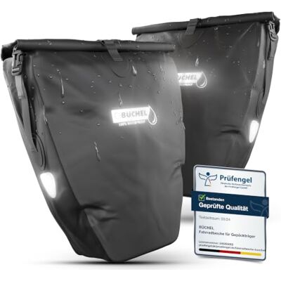 Büchel Tapetes para porta-bagagens, 2 unidades, 25,4 l, 100 % impermeável, com alça e alça de ombro, bolsa para bicicleta, bolsa para porta-bagagens, malas traseiras para bicicleta Büchel Tapetes para porta-bagagens, 2 unidades, 25,4 l, 100 % impermeável, com alça e alça de ombro, bolsa para bicicleta, bolsa para porta-bagagens, malas traseiras para bicicleta