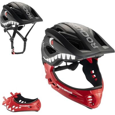ROCKBROS Capacete integral para crianças, suporte removível, capacete ajustável proteção cabeça para MTB BMX ciclismo ROCKBROS Capacete integral para crianças, suporte removível, capacete ajustável proteção cabeça para MTB BMX ciclismo