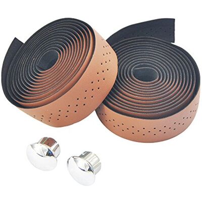UPANBIKE Fita de guiador de bicicleta com estomas luxo pele sintética Wraps para bicicleta de estrada Fixed Gear Bike (2 peças/conjunto), castanho UPANBIKE Fita de guiador de bicicleta com estomas luxo pele sintética Wraps para bicicleta de estrada Fixed Gear Bike (2 peças/conjunto), castanho
