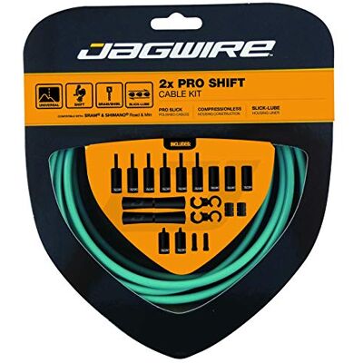Jagwire Conjunto universal 2X Pro Shift for Road, MTN, and Gravel Bike SRAM and Shimano Shifter compatível, cabos polidos, opções de 10 cores Jagwire Conjunto universal 2X Pro Shift for Road, MTN, and Gravel Bike SRAM and Shimano Shifter compatível, cabos polidos, opções de 10 cores