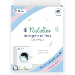 Natulim Detergente em tiras para máquina de lavar (40 lavagens) Inclui efeito suave, ecológico, hipoalergénico, Made in Spain roupa limpa e macia sem sujar o planeta (fragrância floral) Natulim Detergente em tiras para máquina de lavar (40 lavagens) Inclui efeito suave, ecológico, hipoalergénico, Made in Spain roupa limpa e macia sem sujar o planeta (fragrância floral)
