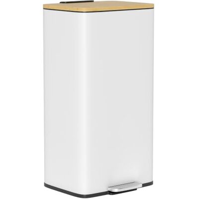 HOMCOM Caixote do lixo cozinha com pedal 29,5 x 29,5 x 56,8 cm branco/natural 20L, Tapa de Bambú de Cierre Suave, Papelera de Cocina con Cubo Interior Extraíble, Anti-Huellas, para Dormitorio, Salón HOMCOM Caixote do lixo cozinha com pedal 29,5 x 29,5 x 56,8 cm branco/natural 20L, Tapa de Bambú de Cierre Suave, Papelera de Cocina con Cubo Interior Extraíble, Anti-Huellas, para Dormitorio, Salón