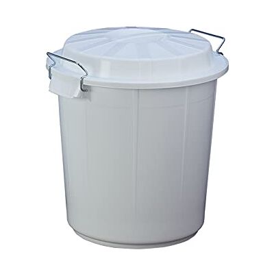 Denox Cubo industrial com tampa de 50 litros, plástico resistente, alças metálicas ergonómicas, cor branca, 45,5 x 45,5 x 50,5 cm, ideal para indústria, limpeza e hotelaria Denox Cubo industrial com tampa de 50 litros, plástico resistente, alças metálicas ergonómicas, cor branca, 45,5 x 45,5 x 50,5 cm, ideal para indústria, limpeza e hotelaria