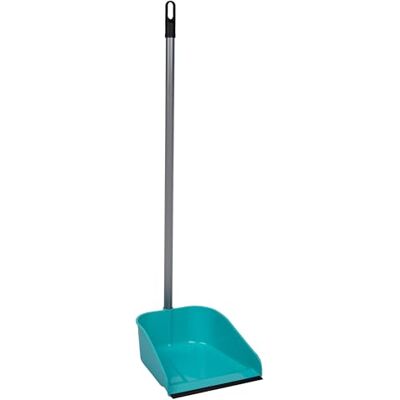 Cofan Coletor fixo com borda de borracha e cabo metálico Cor: Verde água Ideal para limpeza de casa Cofan Coletor fixo com borda de borracha e cabo metálico Cor: Verde água Ideal para limpeza de casa