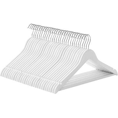 SONGMICS Cabide de madeira maciça, conjunto de 30, com ranhuras para homem, barra antiderrapante para calças, gancho giratório de 360°, para fatos, camisas, casacos, branco SONGMICS Cabide de madeira maciça, conjunto de 30, com ranhuras para homem, barra antiderrapante para calças, gancho giratório de 360°, para fatos, camisas, casacos, branco