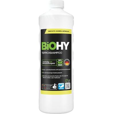 BIOHY Champô para tapetes (1 garrafa de 1 litro) Limpador de tapetes concentrado elimina manchas rebeldes bem tolerado pelos animais e materiais amigáveis (Teppichshampoo) BIOHY Champô para tapetes (1 garrafa de 1 litro) Limpador de tapetes concentrado elimina manchas rebeldes bem tolerado pelos animais e materiais amigáveis (Teppichshampoo)